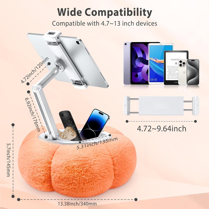 CreaDream Pumpkin Tablet Pillow Stand Holder for Kindle iPad, Adjustable Phone Pillow Stand for Lap Bed with Detachable Snack Bowl, Compatible with 4.7"-13" Tablet, iPad, iPhone, Samsung Tabs, Kindle - Image 4